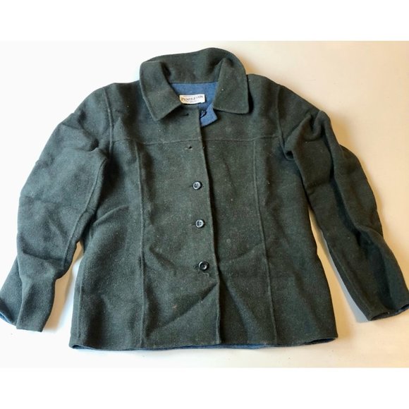 Vintage Pendleton Womens Shirt Jacket Green Blue Heathered Reversible Petites 8 - Picture 1 of 8